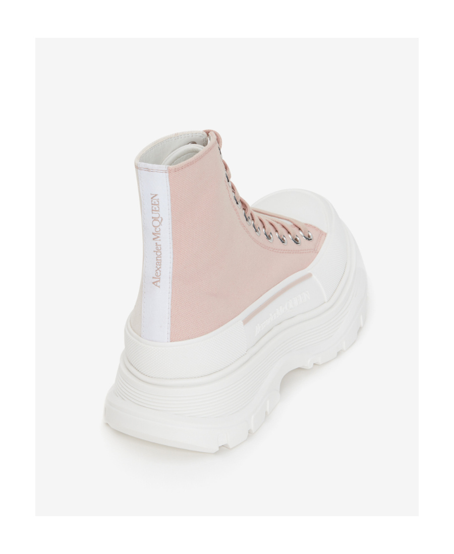 Alexander Mcqueen 45mm Tread Slick Leather Combat Boots In Pink