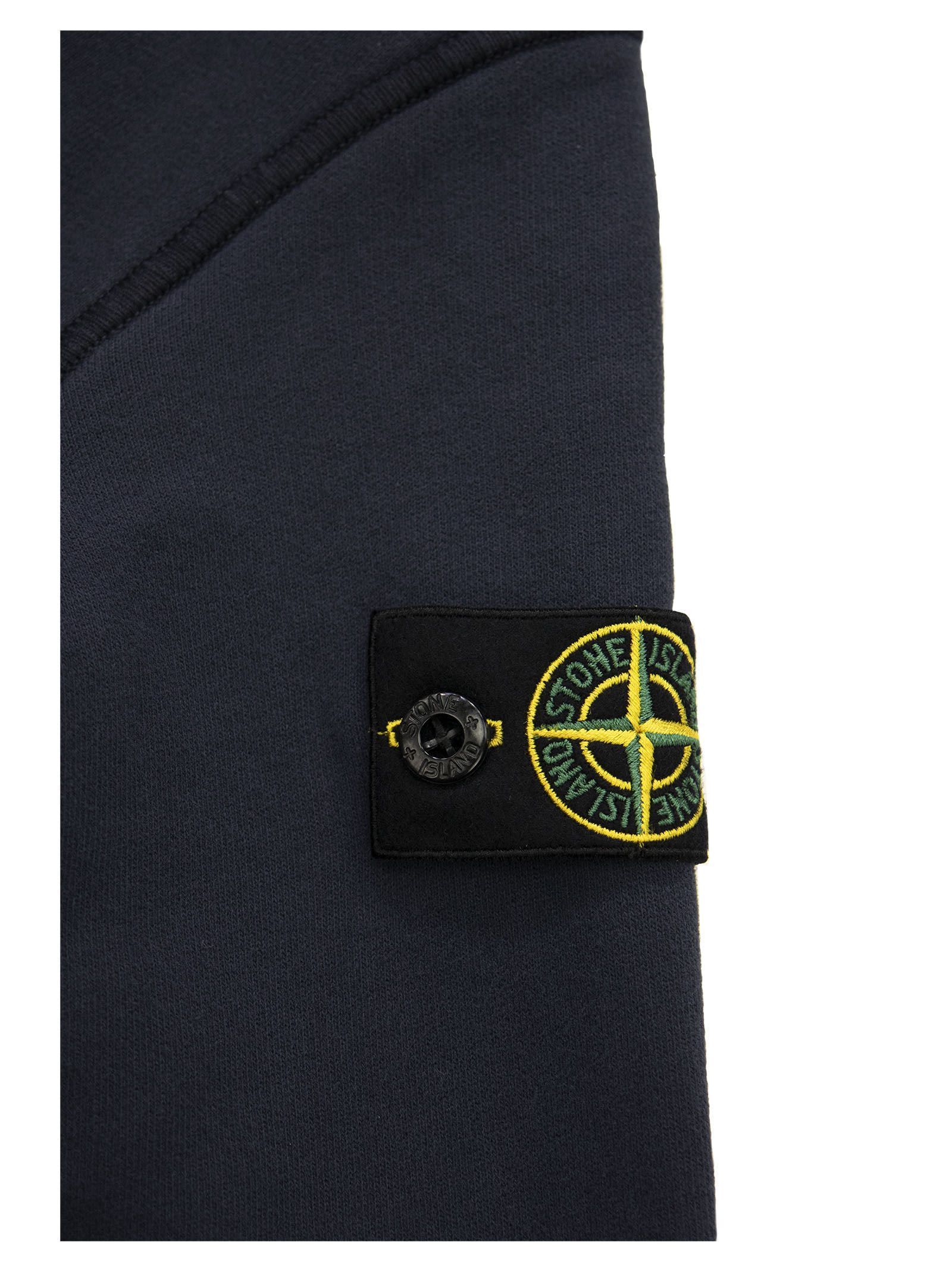 Stone Island Zip-up Cotton Hoodie In Blue