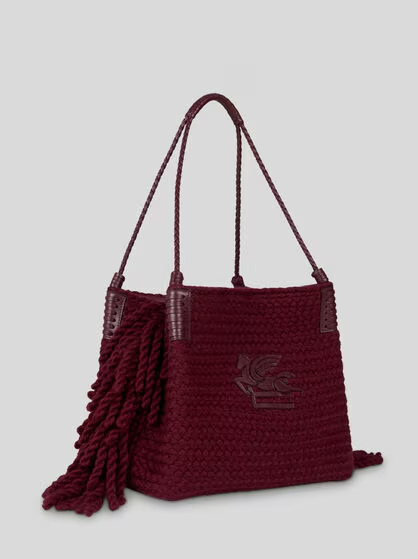 Etro Small Tassel Tote In Burgundy