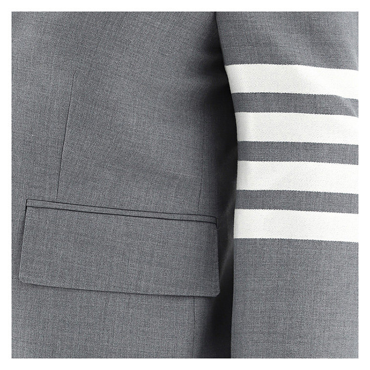 Thom Browne Four-bar Stripe Wool Cropped Single Breasted Blazer In Gray