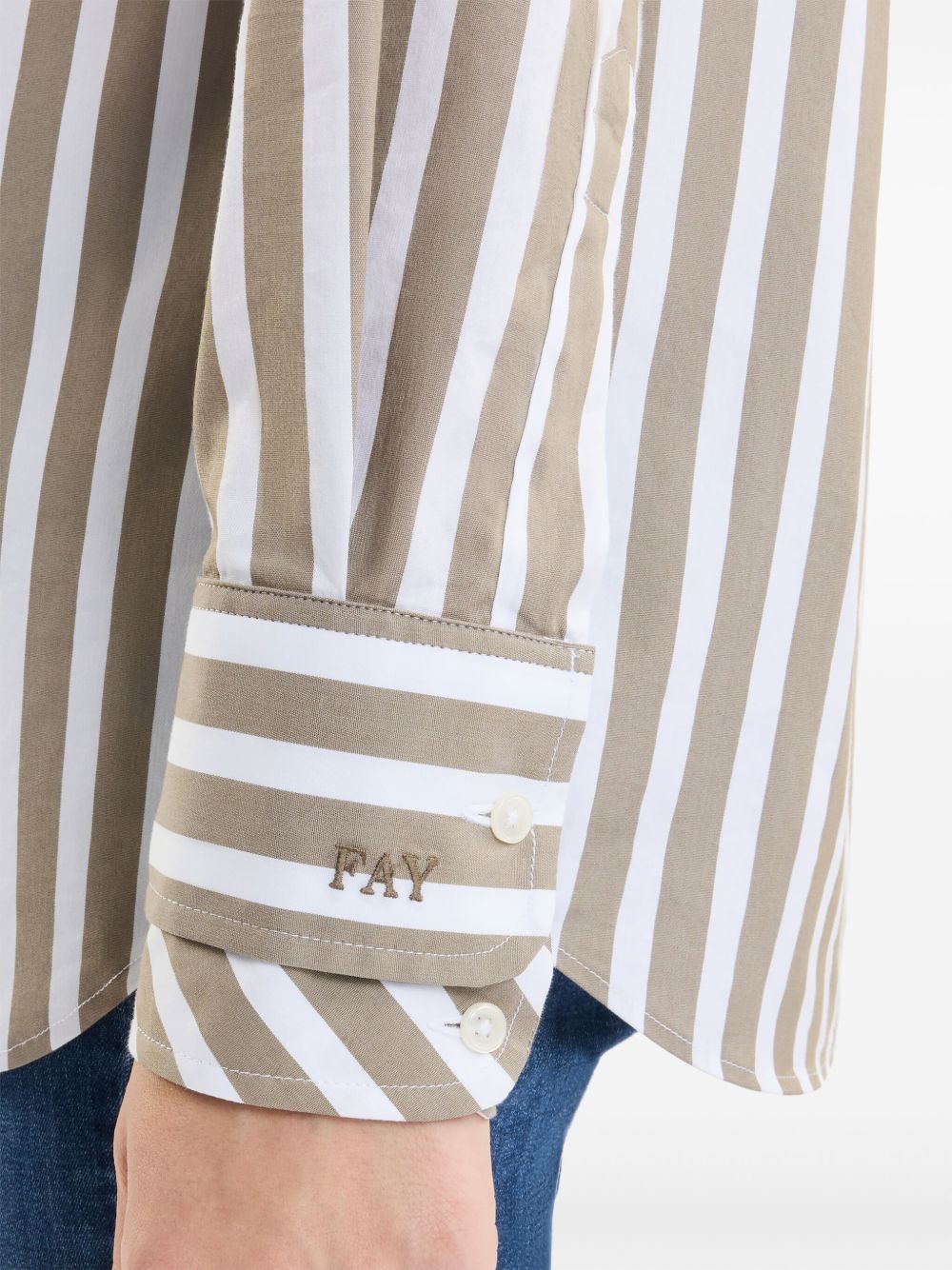 Fay Tailored Cotton Shirt With Vertical Stripes In Nude