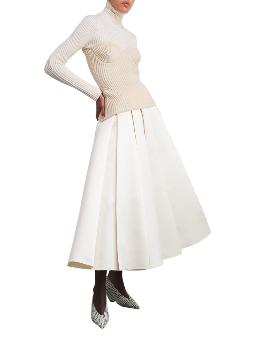 Jean Paul Gaultier Ribbed Knit Pullover Inspiration Corset In Neutral