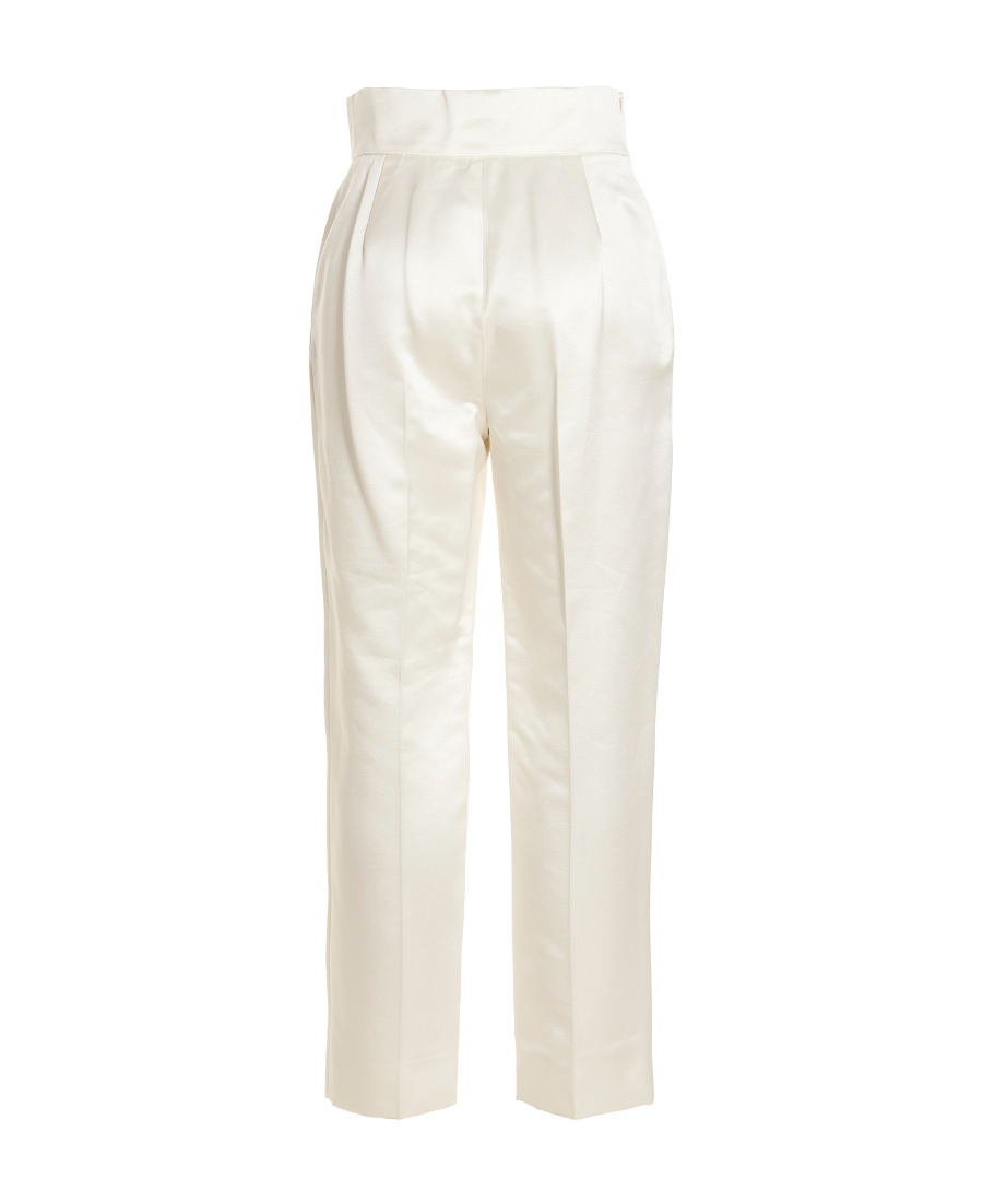 Max Mara Satin High Waist Cropped Trousers In White