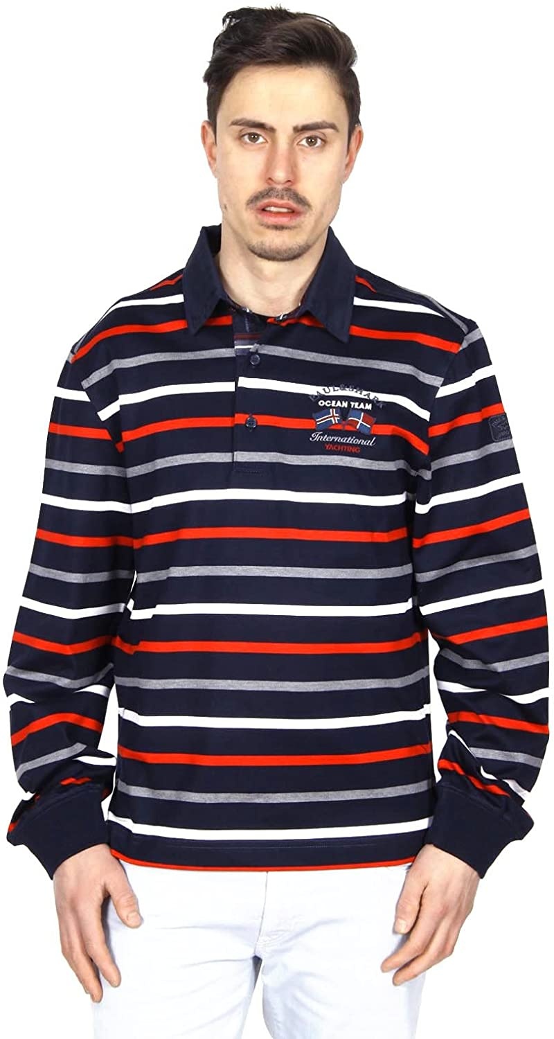 Paul & Shark Striped Long-sleeved Polo Shirt In Black
