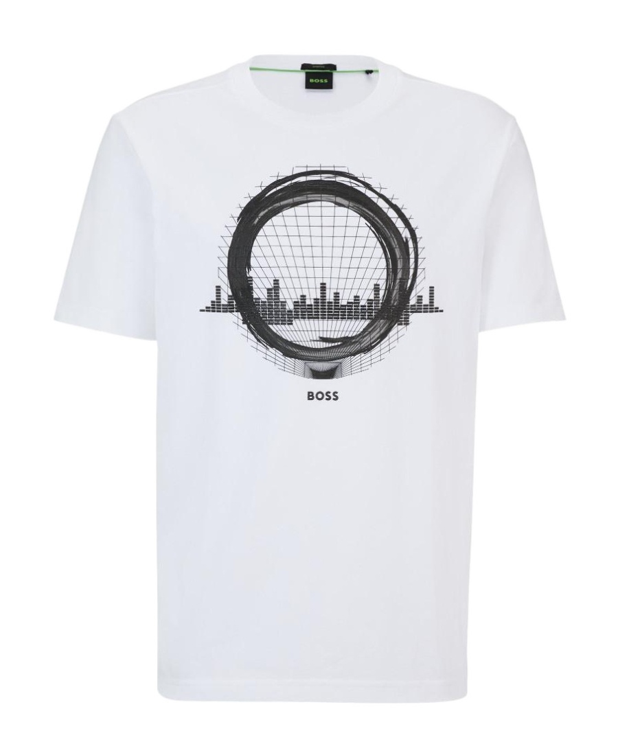 Hugo Boss Stretch-cotton Regular-fit T-shirt With Seasonal Artwork In White