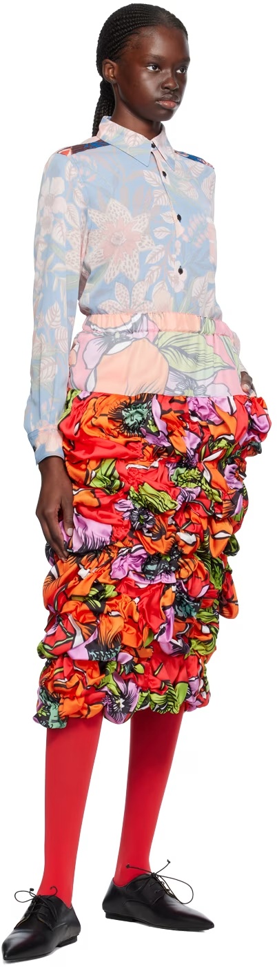 Comme Des Garçons Multicolor Floral Midi Skirt In Multicolor