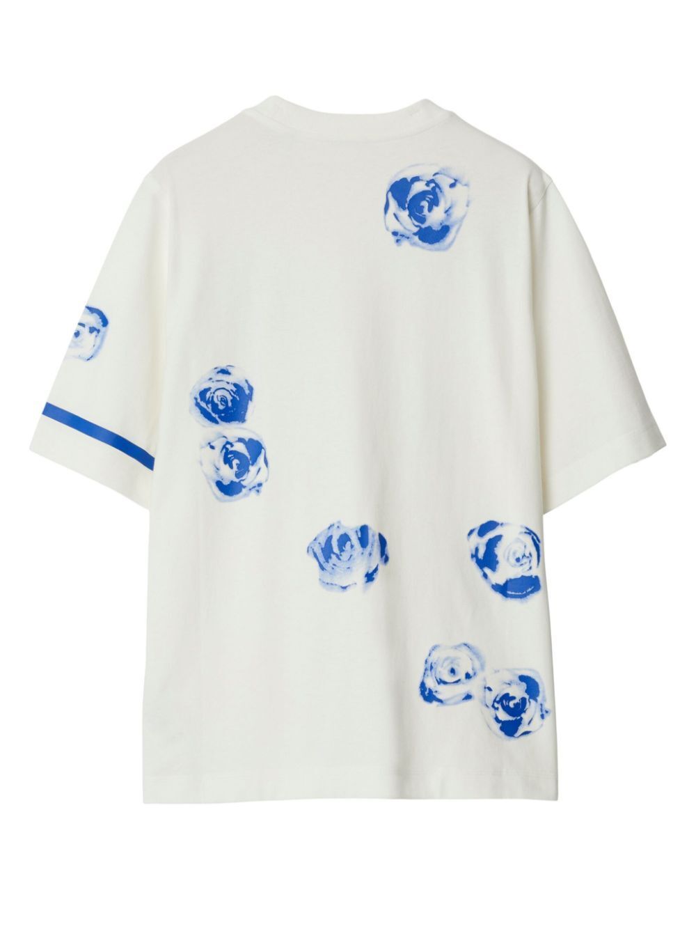 Burberry Rose-print Logo-stripe Short-sleeve T-shirt In White