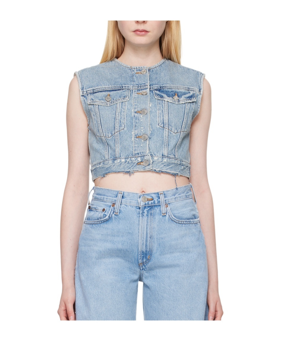 Agolde Leo Cropped Vest In Fray In Blue