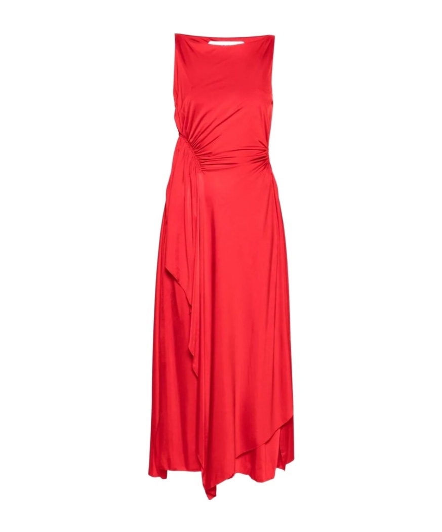 Lanvin Draped Red Midi Dress With Flattering Silhouette In Red