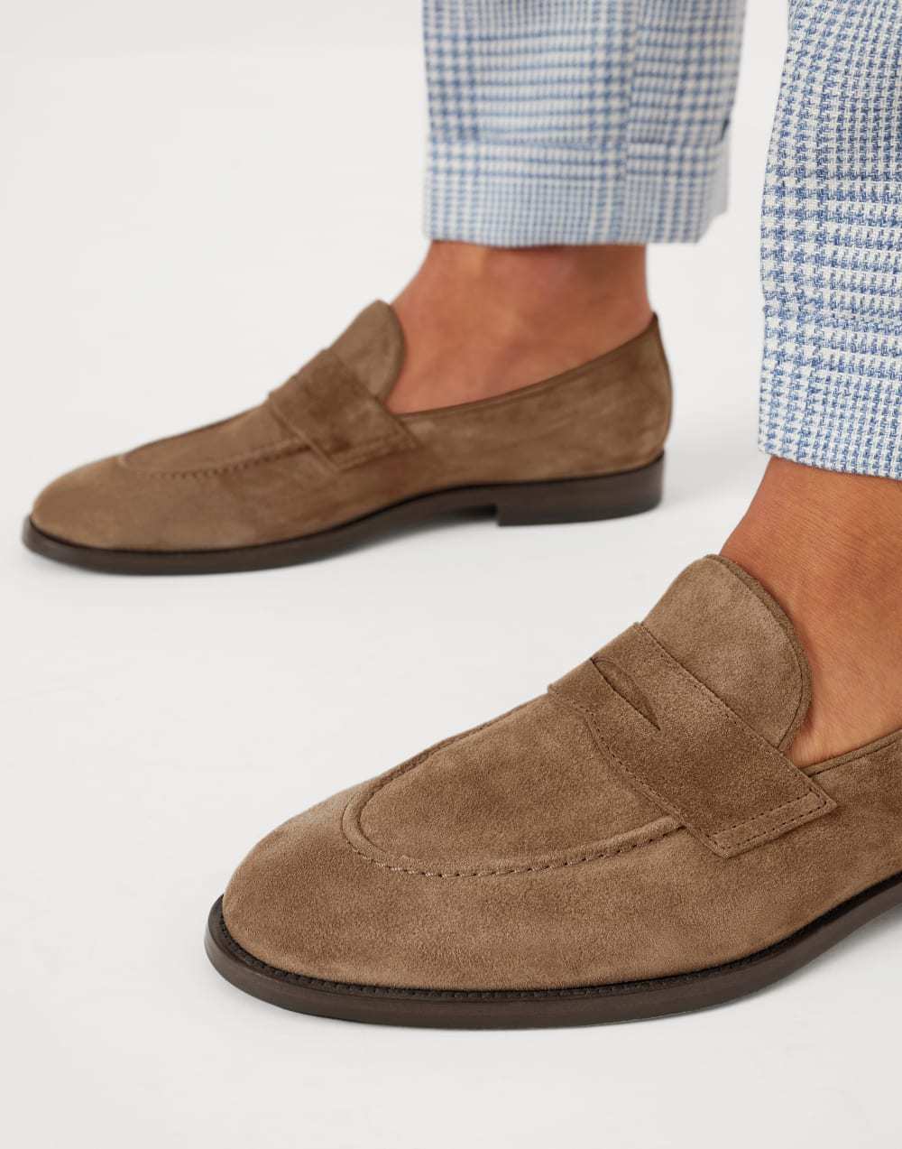Brunello Cucinelli Suede Penny Loafers In Brown