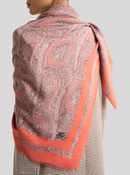 Etro Modal Shawl With Floral Paisley Motif In Brown