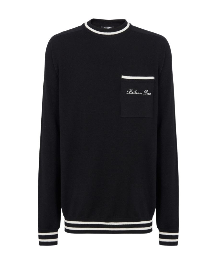 Balmain Logo-embroidered Merino Wool Jumper In Black