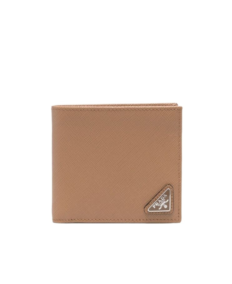 Prada Logo-plaque Saffiano Leather Wallet In Brown