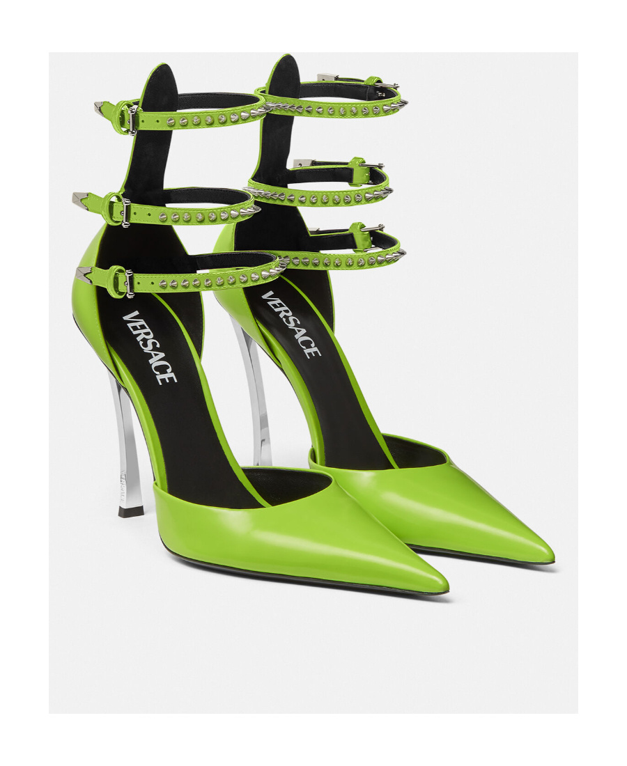 Versace 110mm Studded Leather Pumps In Green