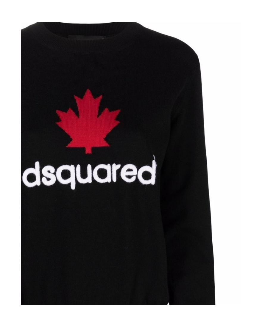 Dsquared2 Virgin Wool Crew-neck Sweater With Embossed Logo In Black