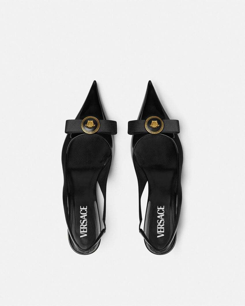 Versace Gianni Ribbon Patent Slingback Pumps 45 Mm