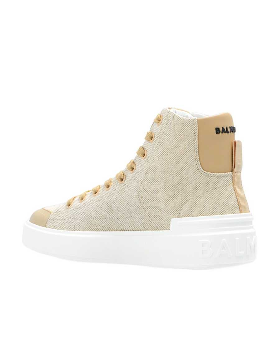 Balmain B Court High Top-canvas & Logo In White Cotton In Nude