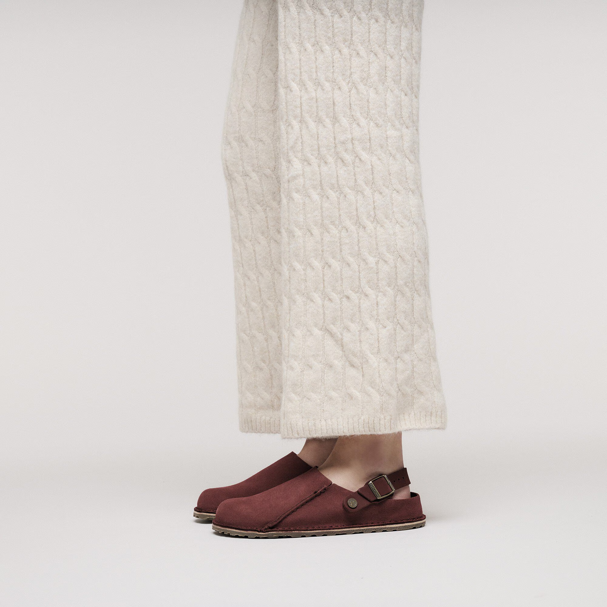 Birkenstock Lutry Premium Suede Mules In Burgundy