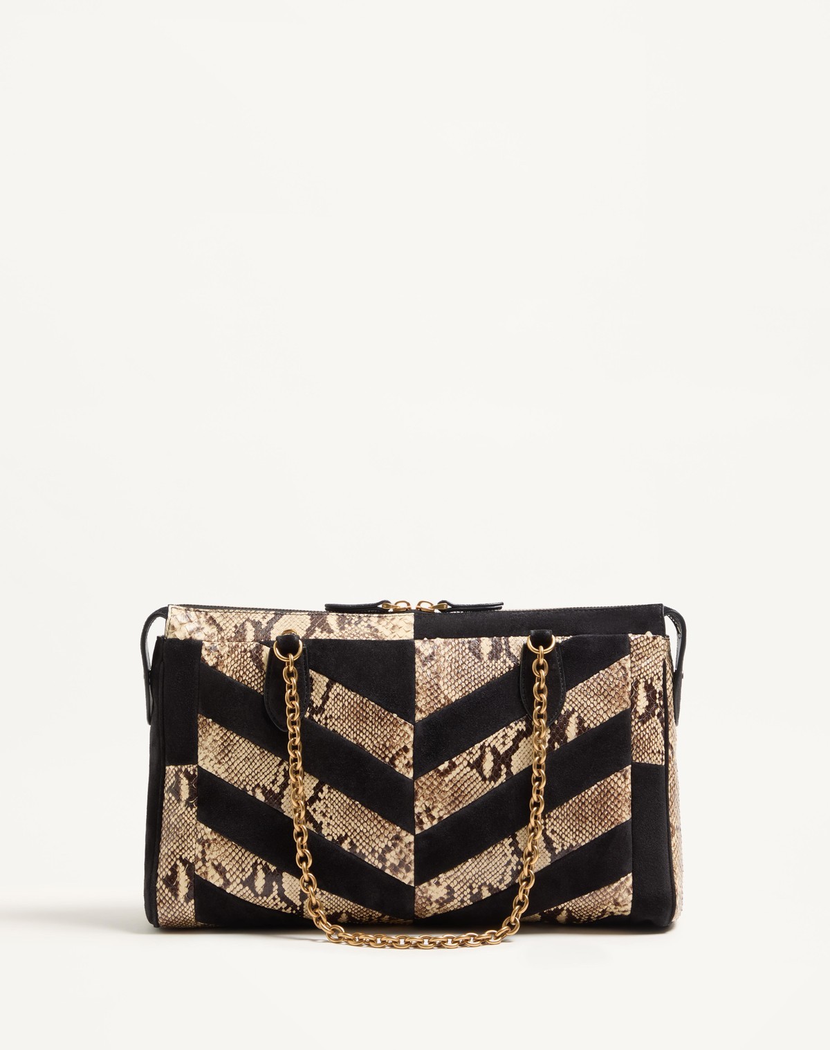 Valentino Garavani Panthea Python And Suede Chevron Motif Shoulder Bag In Black
