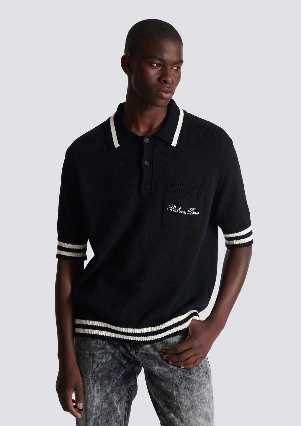 Shop Balmain Signature Polo Shirt In Black