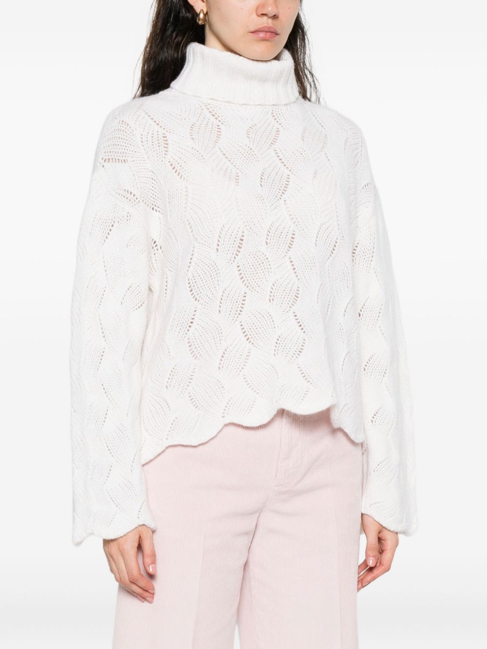 Twinset Cable-knit Turtleneck Sweater In White