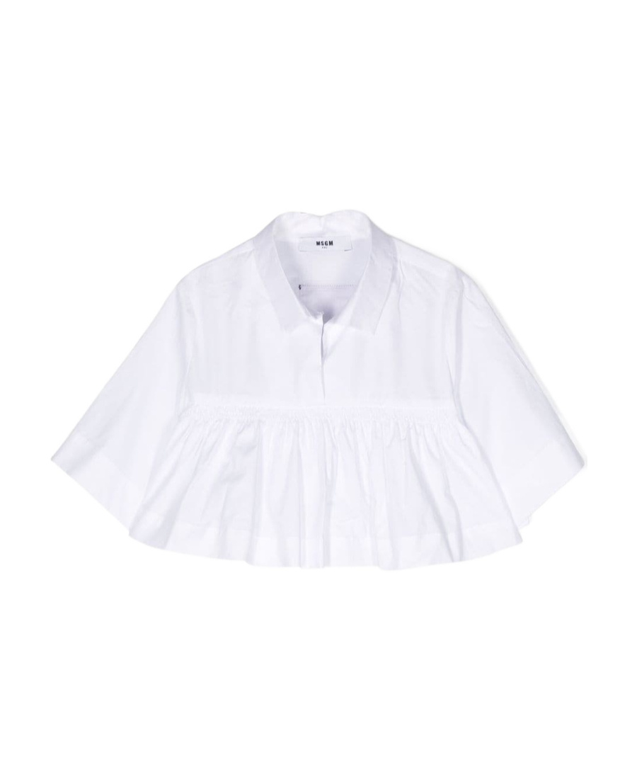 Shop Msgm Lotus Leaf-edged Shirt In White