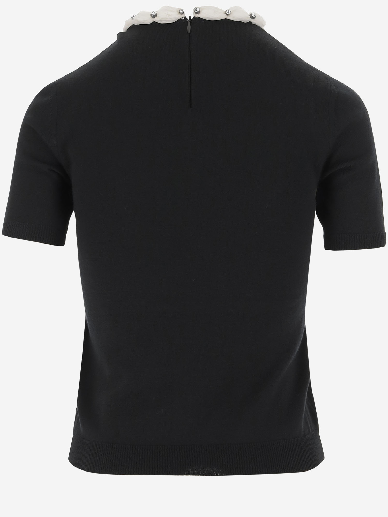 Valentino Embellished Neckline Fitted Short Sleeve Knitwear In Black