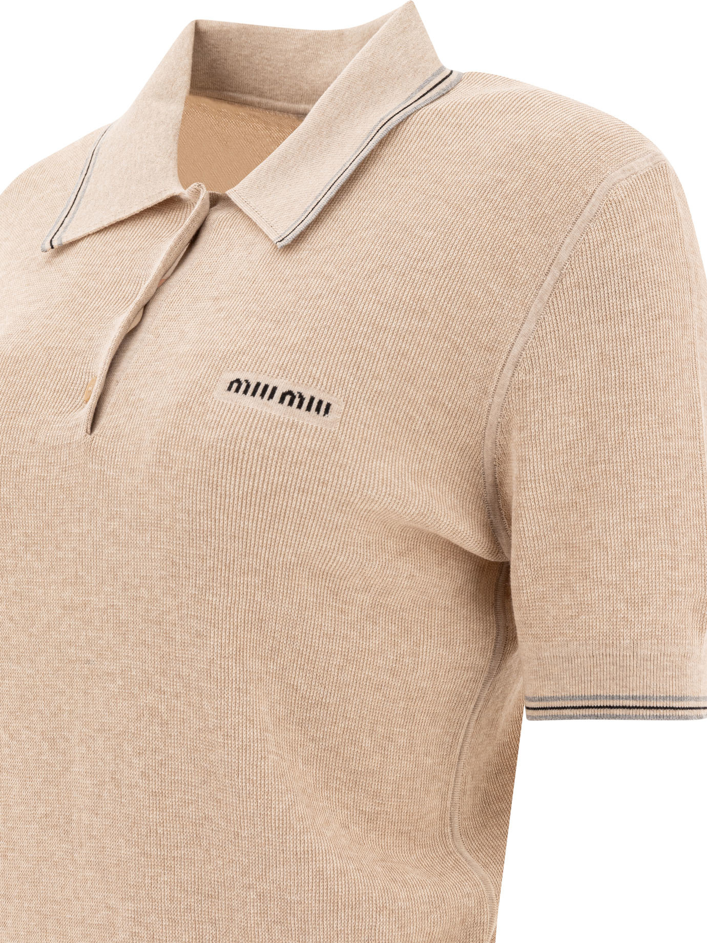 Miu Miu Crop Ribbed Cotton Polo Shirt In Yellow