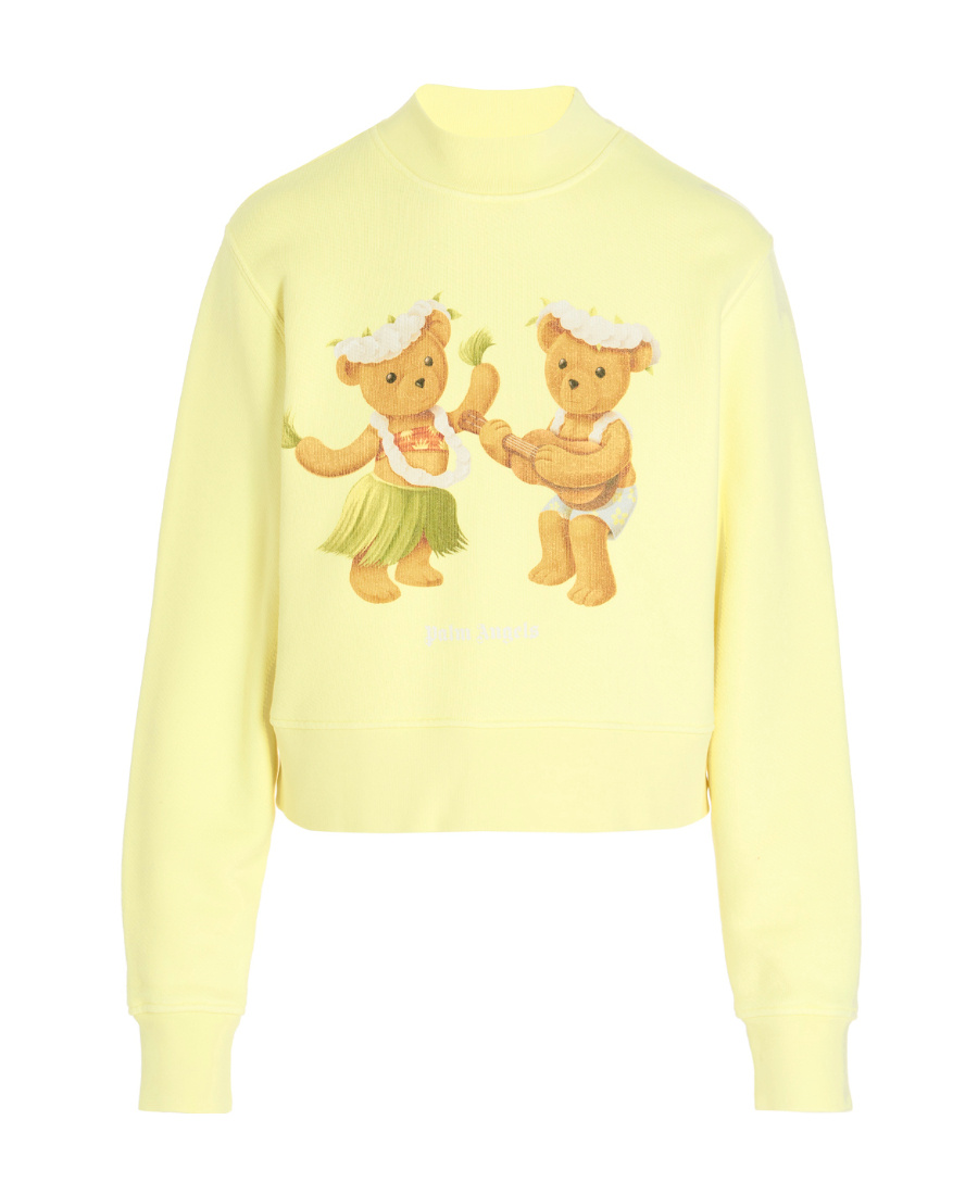 Palm Angels Teddy-print Crew-neck Sweatshirt In Yellow