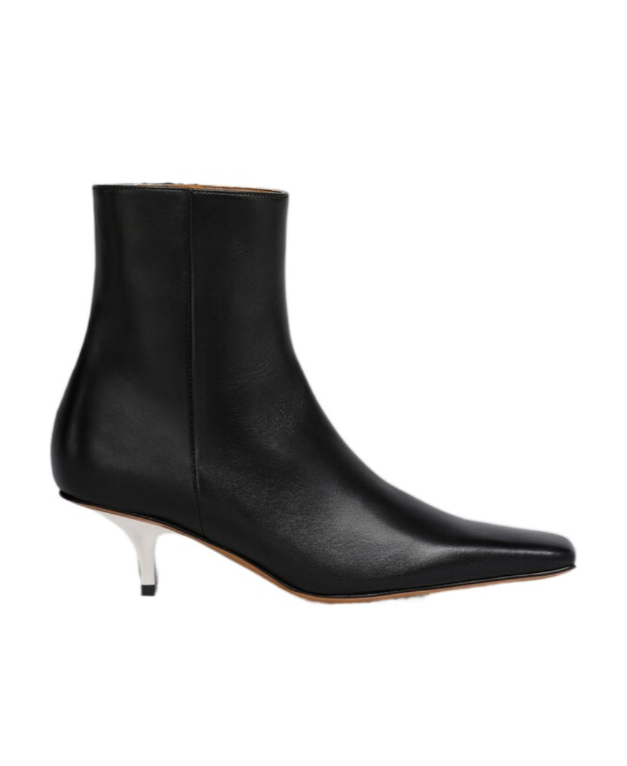 Marni Pointed Toe Leather Ankle Boots In Black
