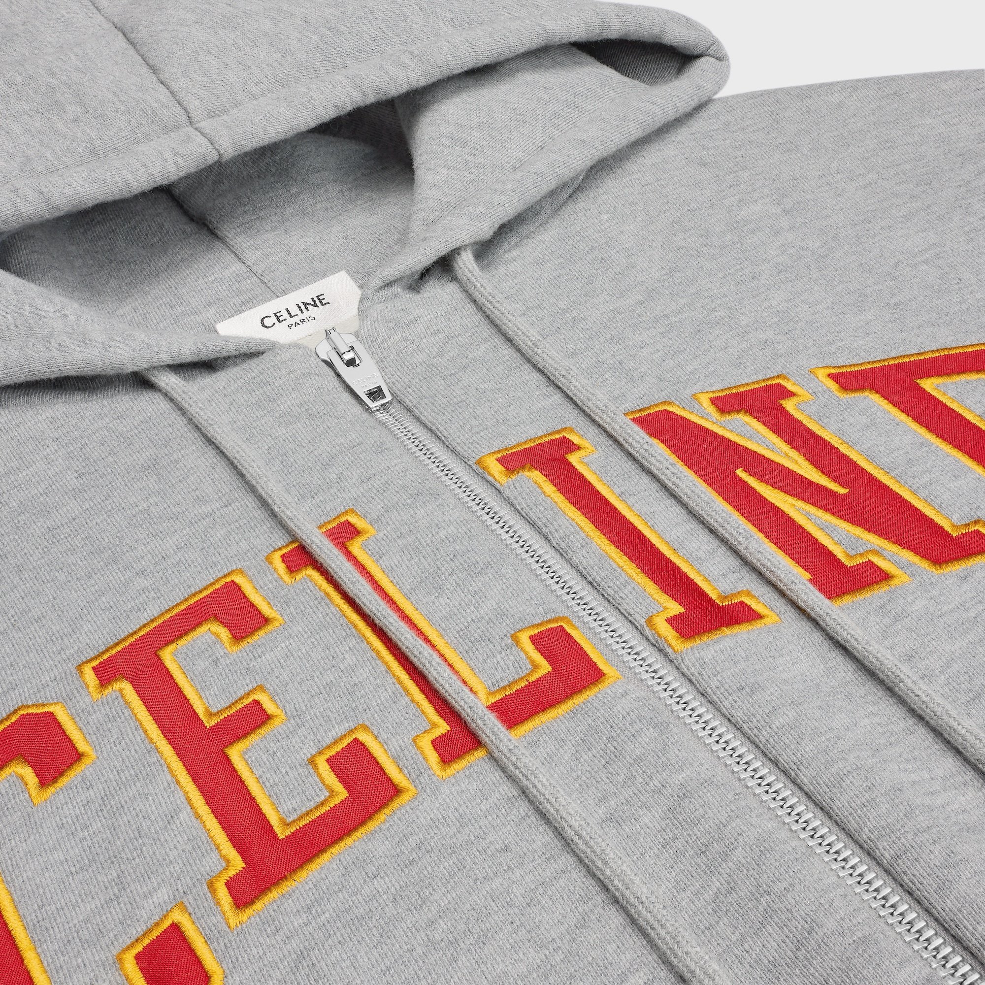 Celine Loose Zip Up Hoodie In Cotton Fleece In Gray