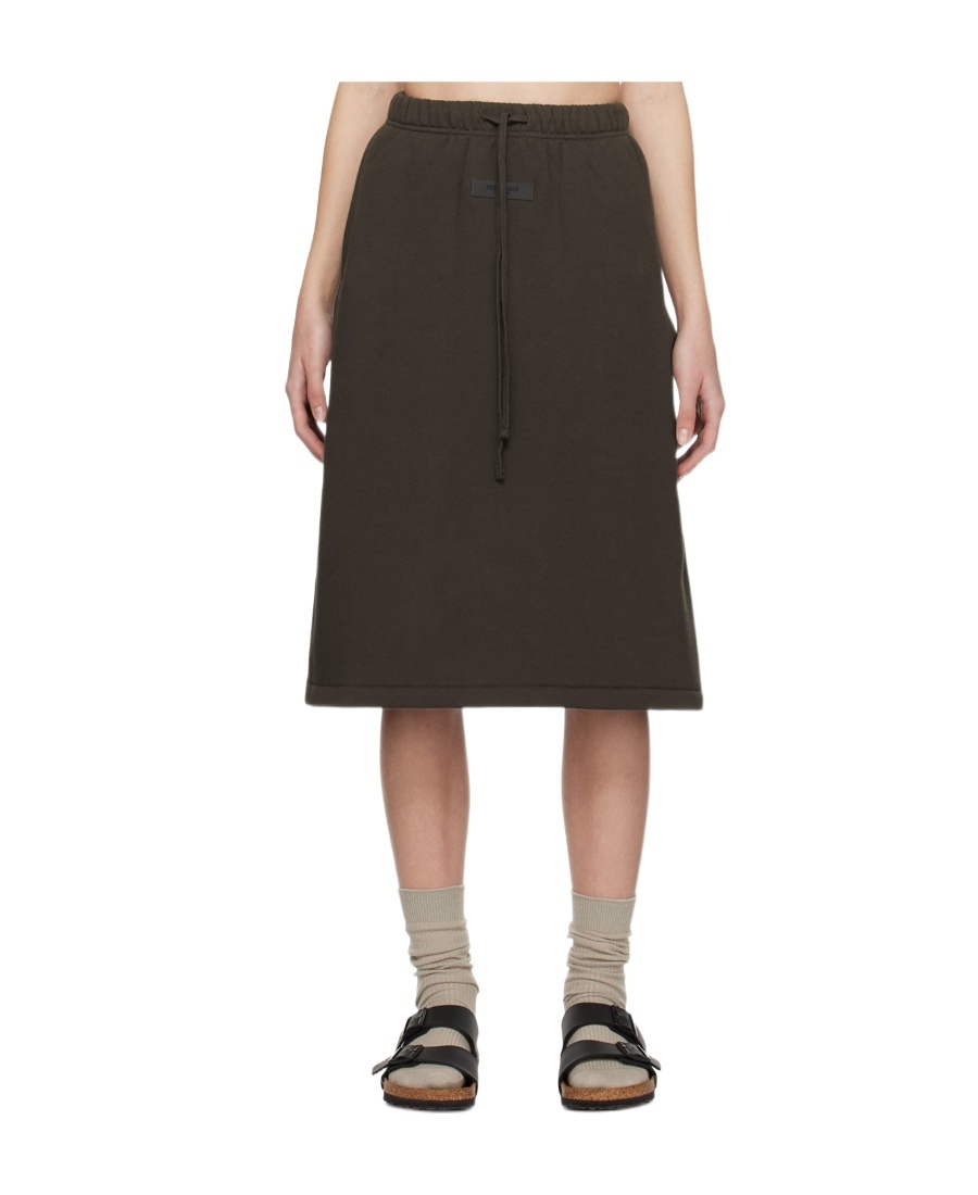 Essentials Gray Drawstring Midi Skirt In Black