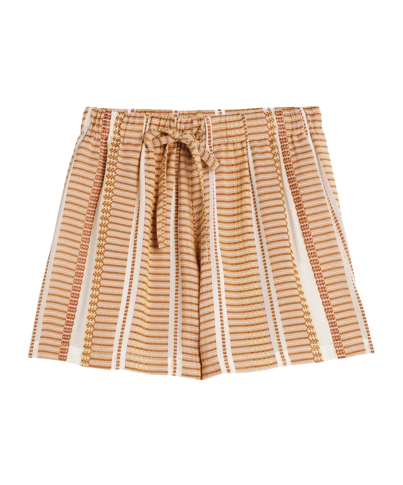 Zeusdione Textured-stripe Drawstring Shorts In Brown