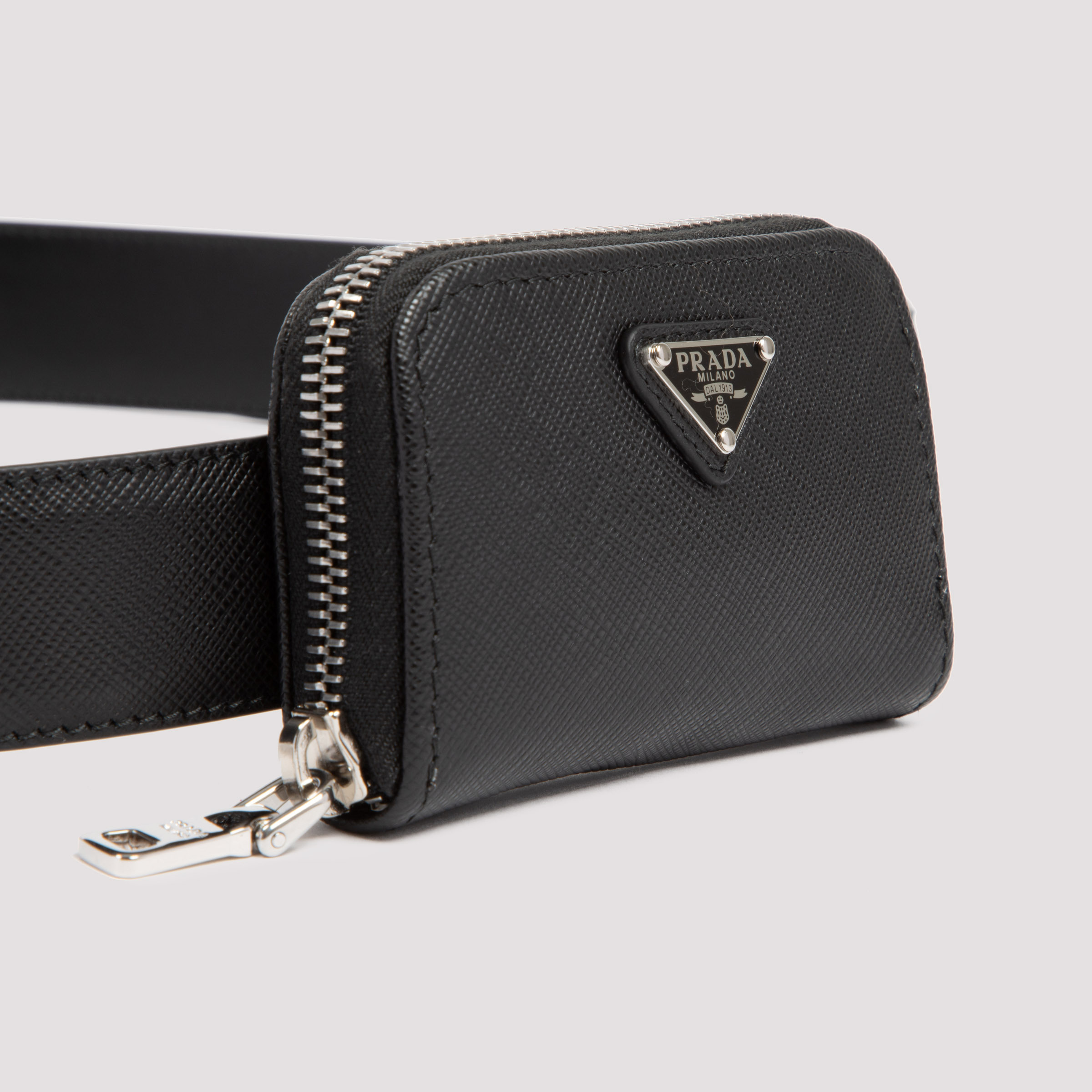Prada Saffiano Leather Belt In Black