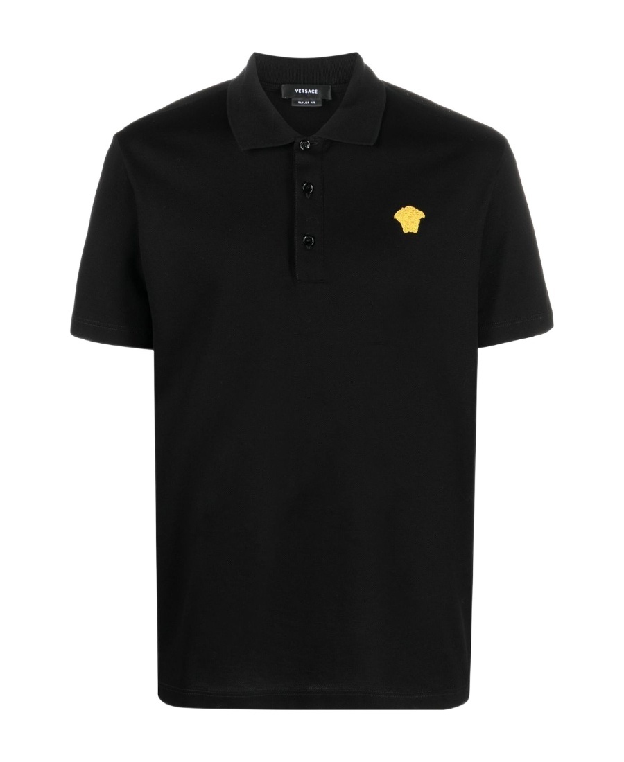 Shop Versace Medusa Embroidered Polo Shirt In Black
