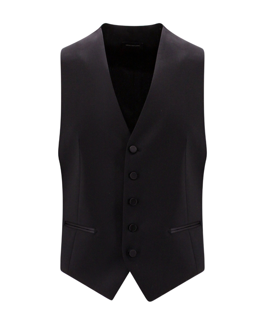Tagliatore Button-down Cotton Waistcoat In Black