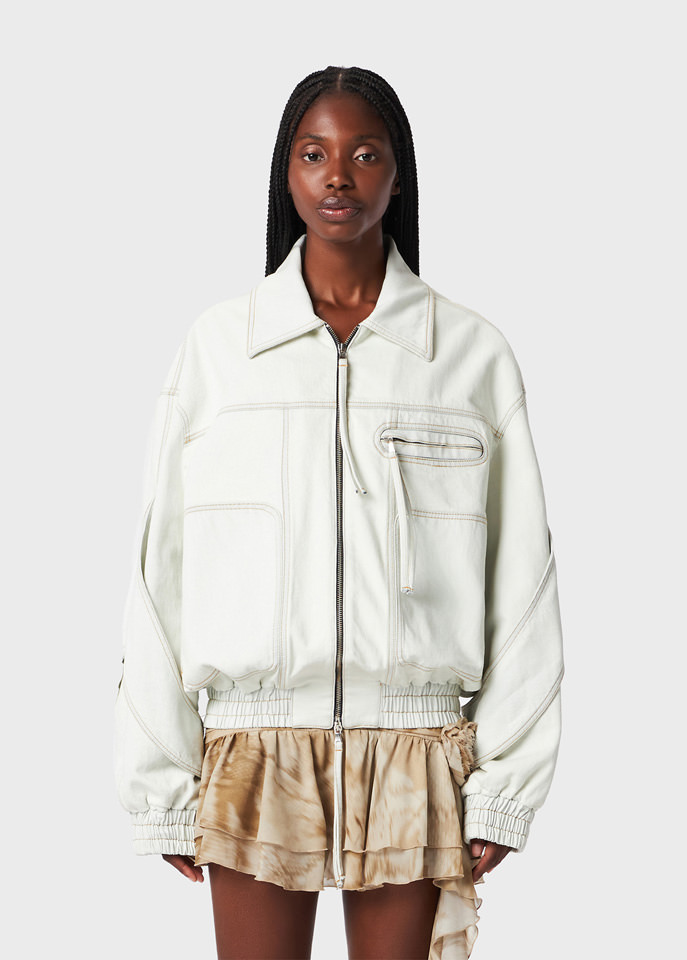 Blumarine Denim Bomber Jacket In White