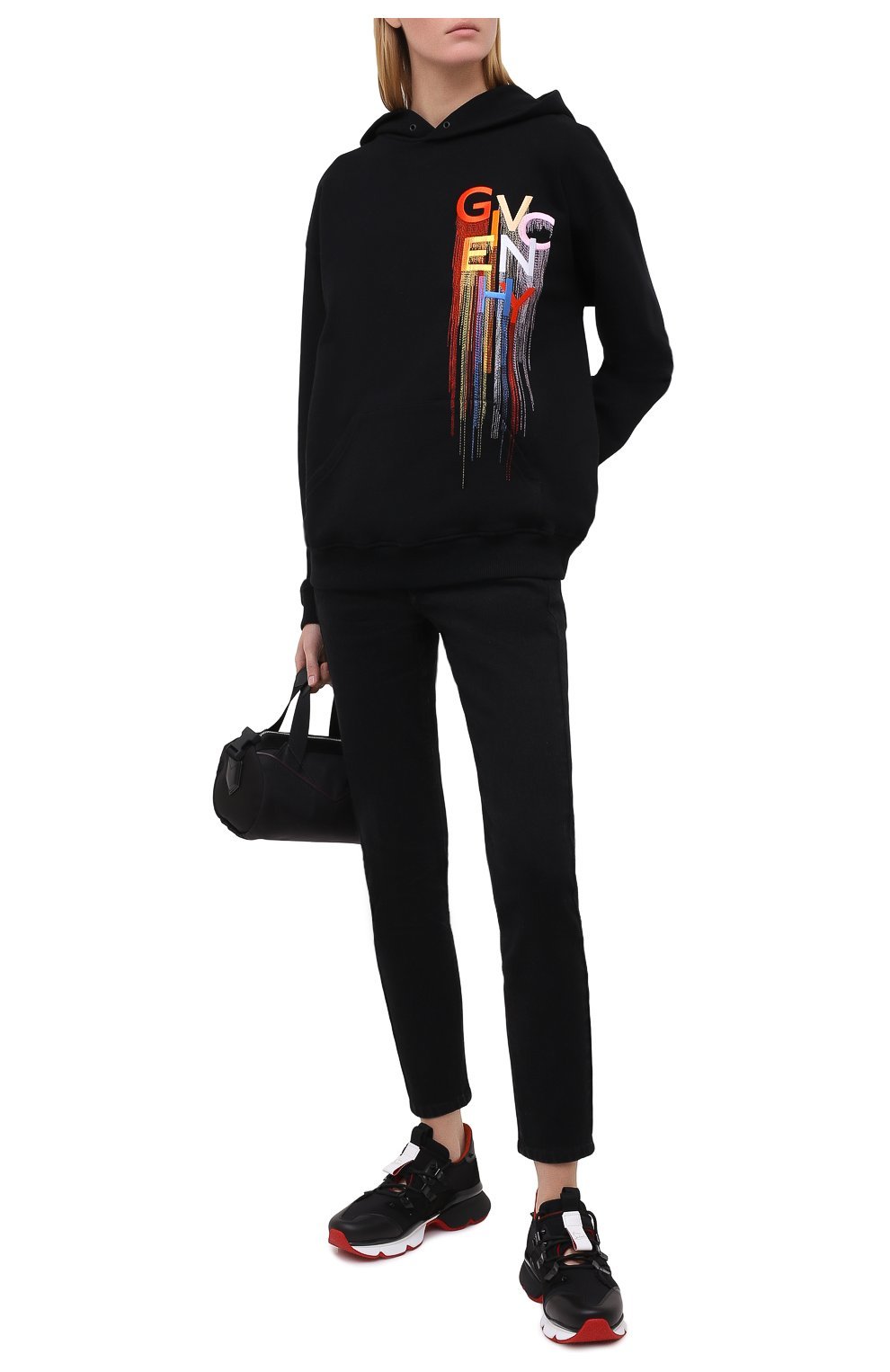 Givenchy Embroidered Logo Hooded Sweatshirt In Black