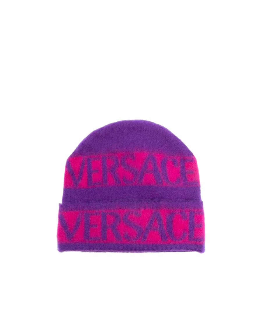Versace Logo-print Virgin Wool Beanie In Purple