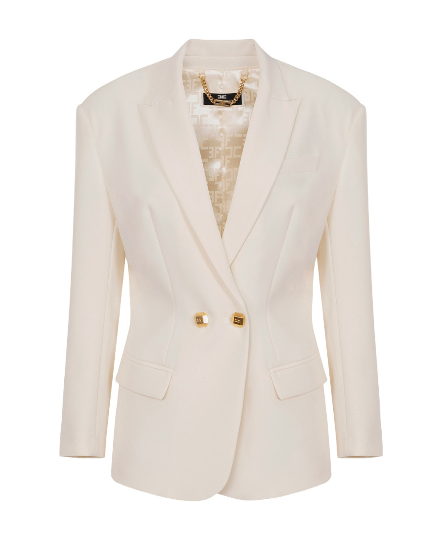 Elisabetta Franchi White Double-breasted Twill Blazer In White