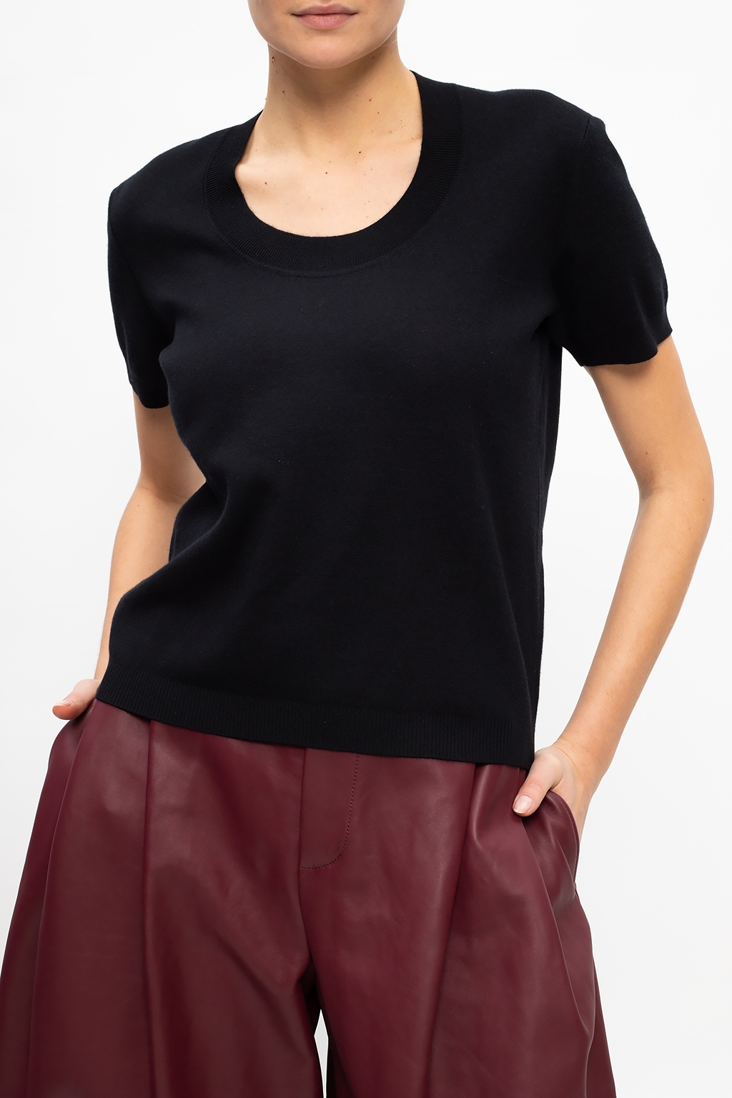 Bottega Veneta Knitted Short-sleeve Top In Black