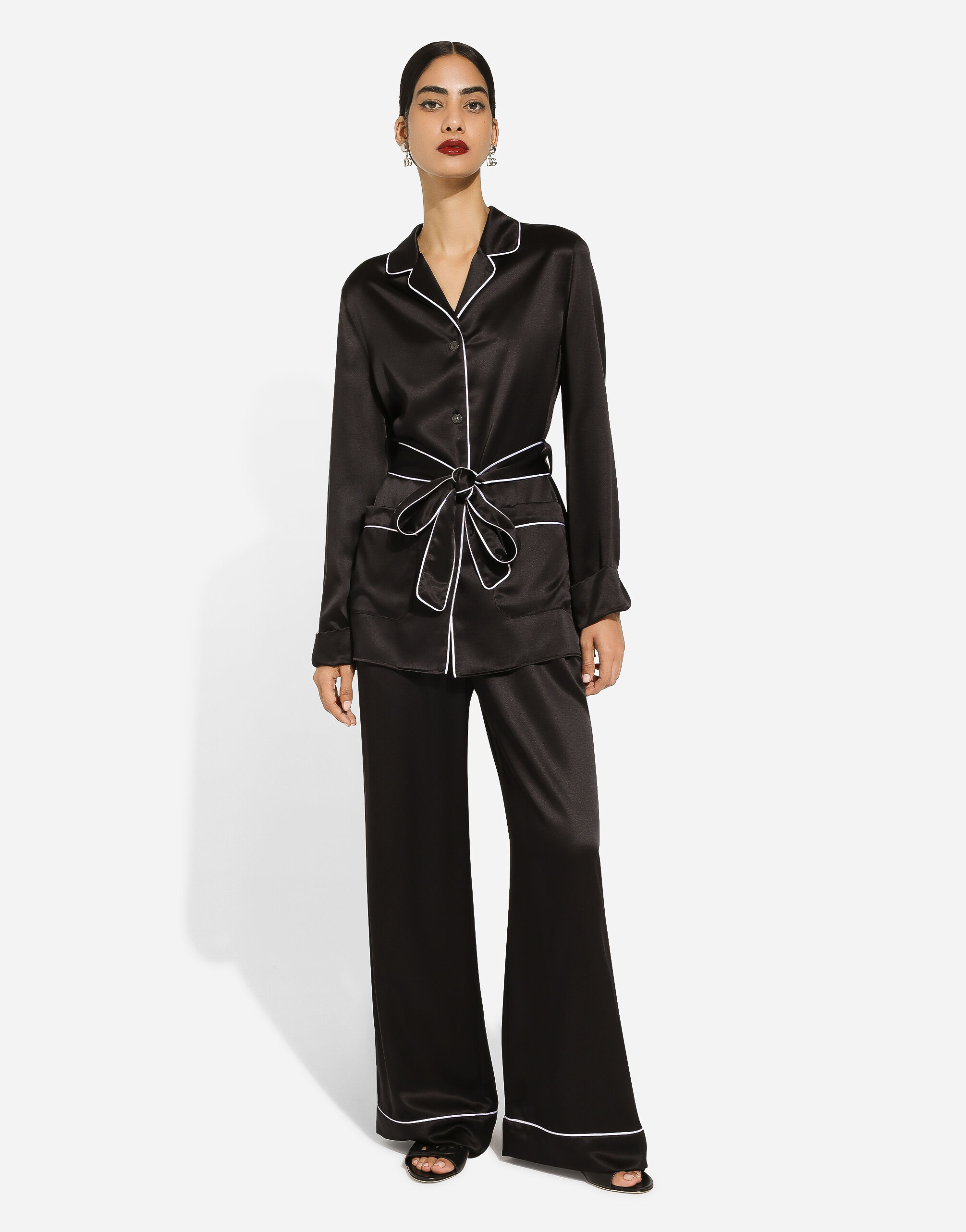 Dolce & Gabbana Elasticated-waist Silk Palazzo Trousers In Black