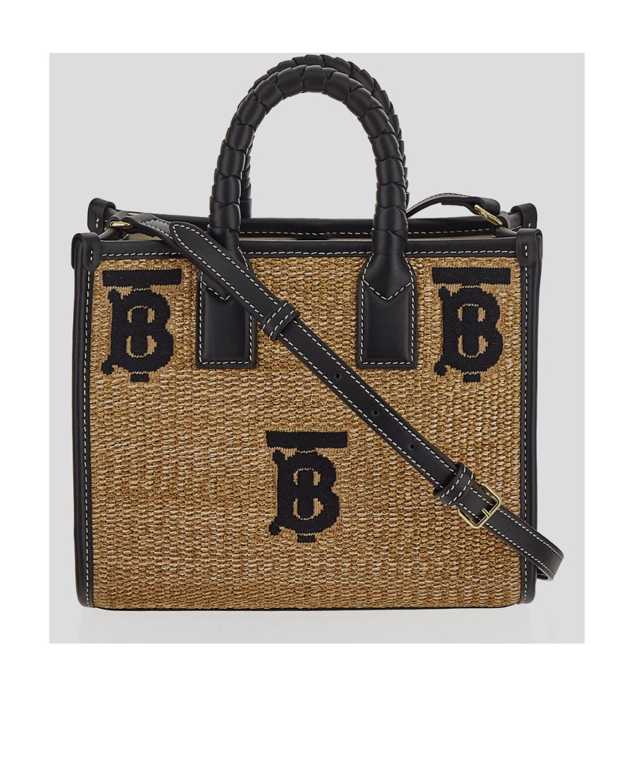 Burberry Mini Freya Woven Tote Bag In Black