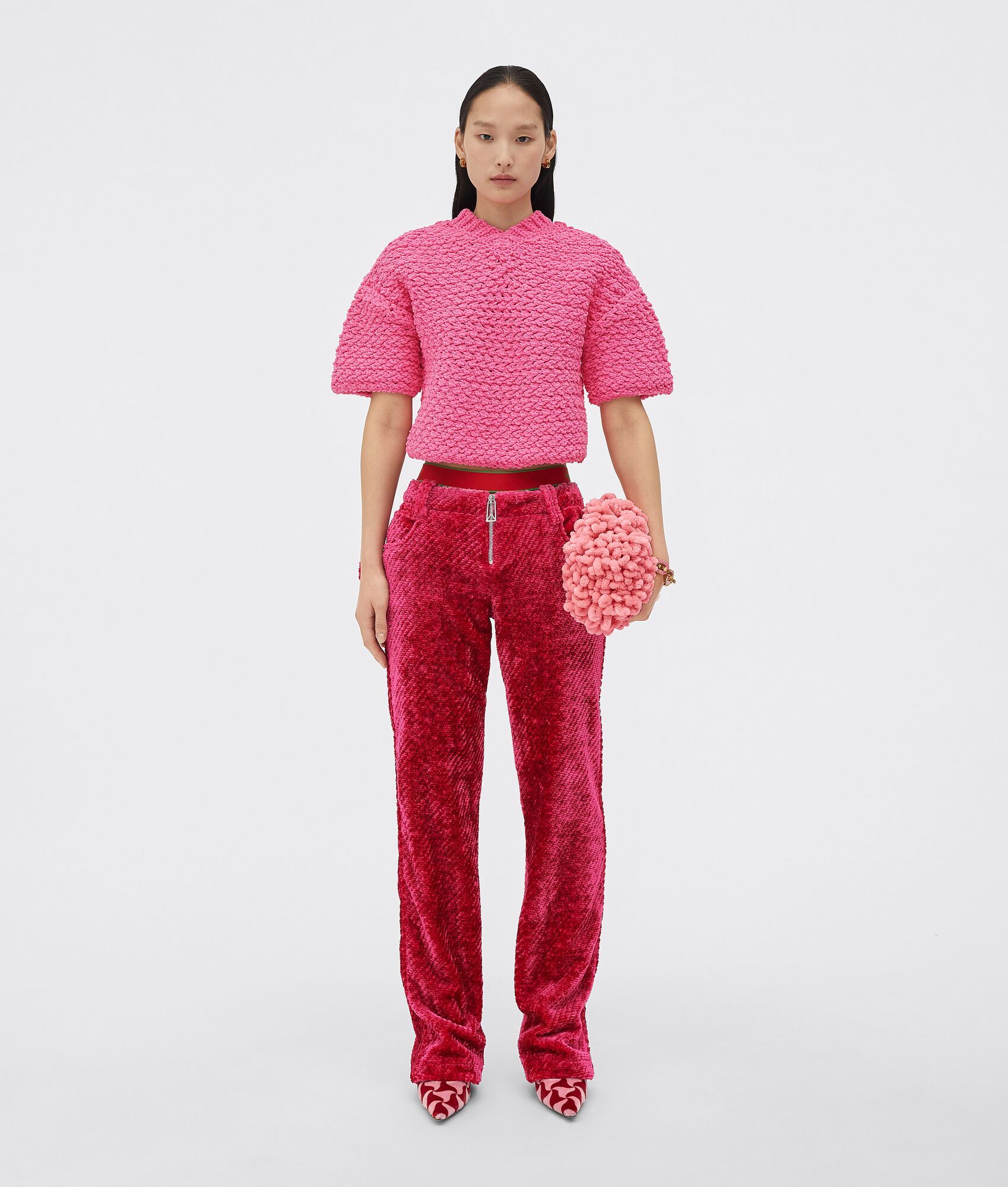 Bottega Veneta Chunky-knit V-neck Jumper In Pink