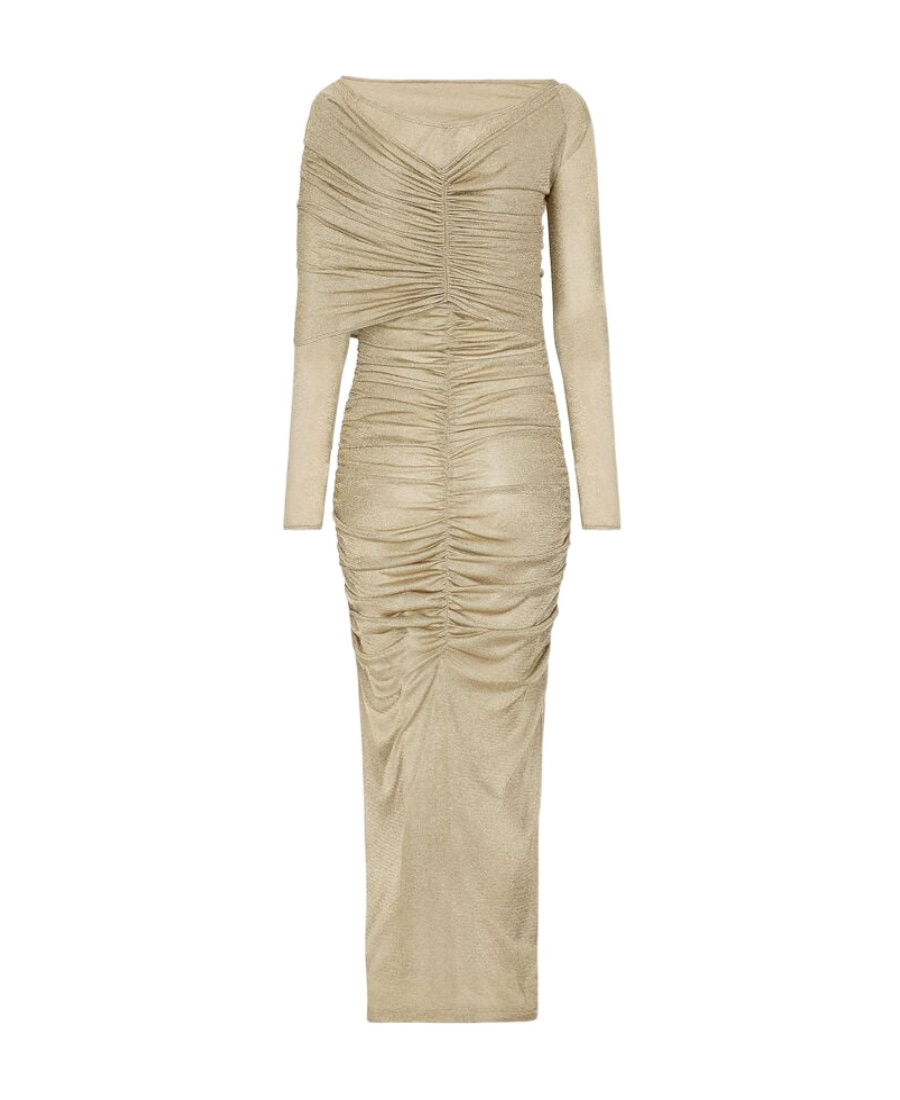 Dolce & Gabbana Draped Metallic Mesh-jersey Midi Dress In Nude