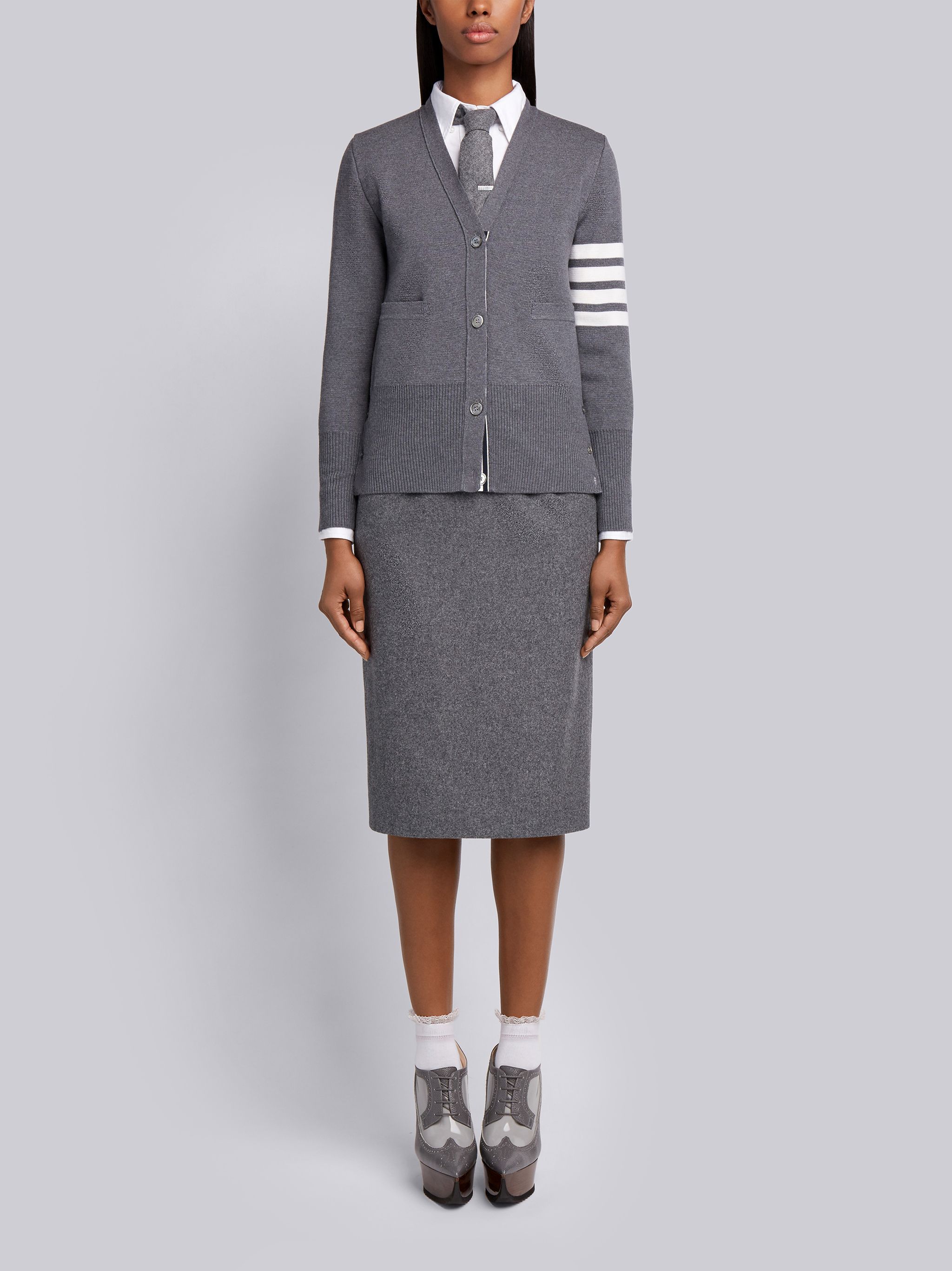 Thom Browne 4-bar Merino Wool Cardigan In Gray