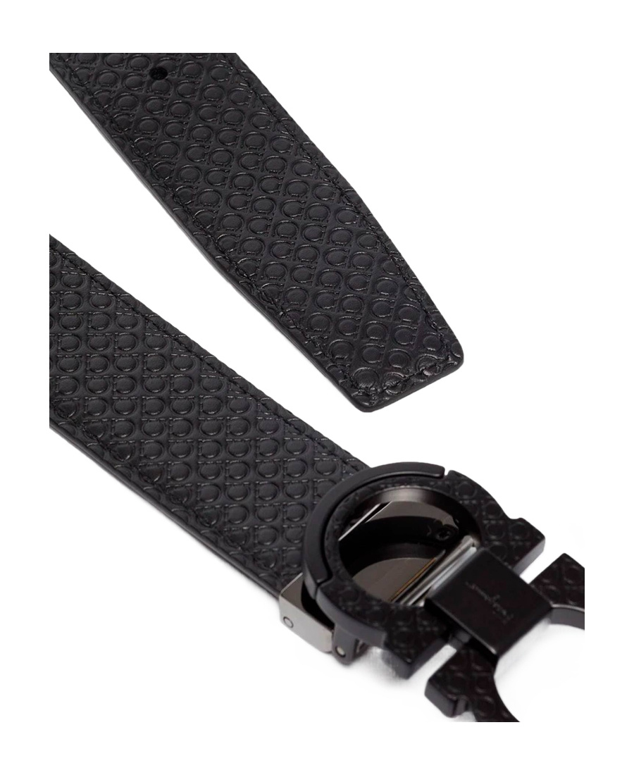 Ferragamo Gancini Embossed Leather Belt In Black