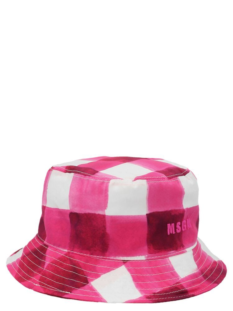 Msgm Gingham-check Bucket Hat In Pink