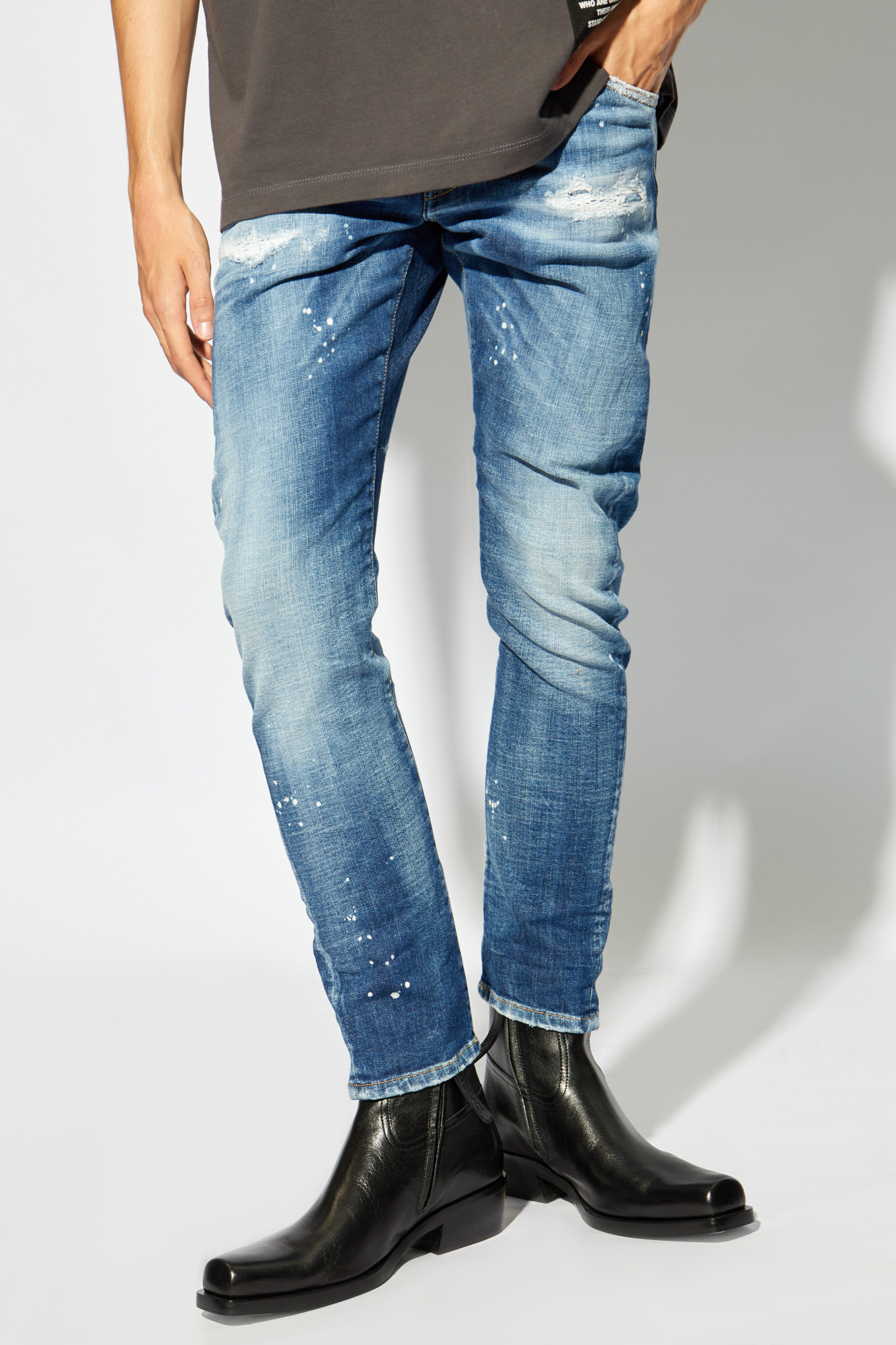 Dsquared2 Logo Patch Distressed Skinny Jeans In Blue