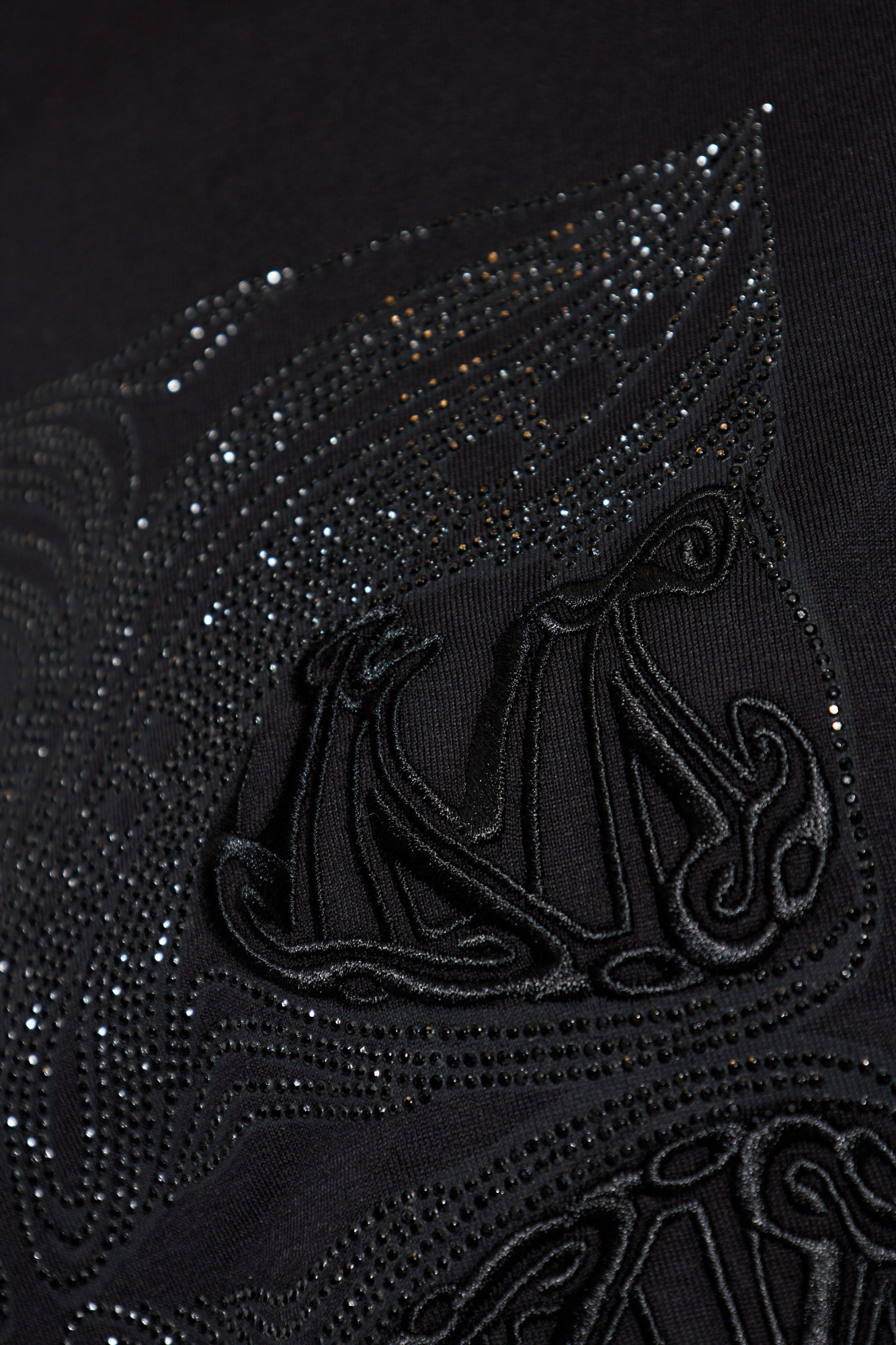 Max Mara Embellished Round Neck Top With Graphic Detail In Black
